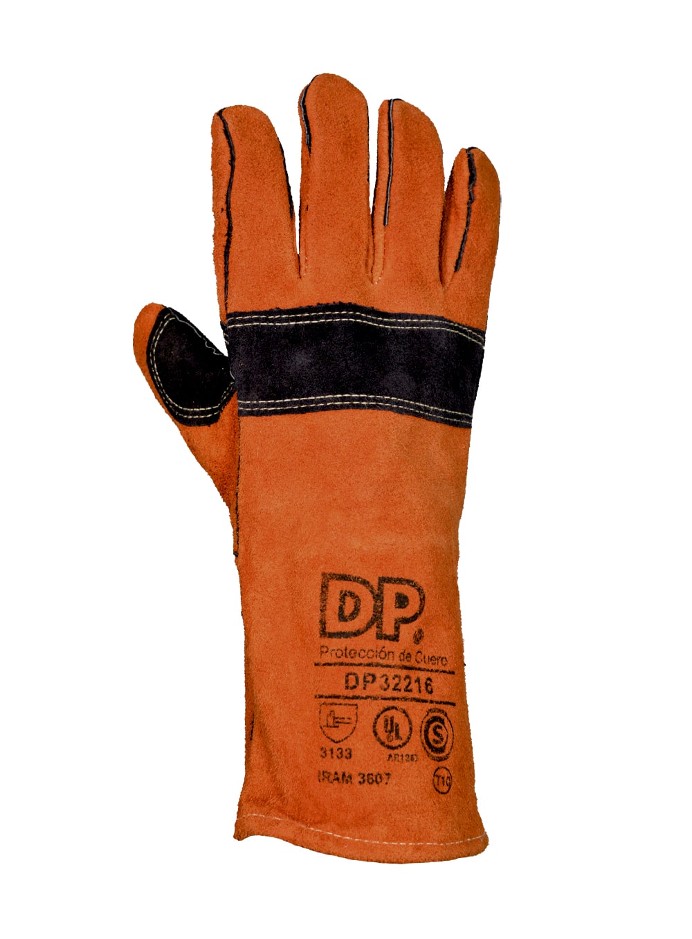 Guante Descarne naranja largo forrado y costura Kevlar con refuerzo