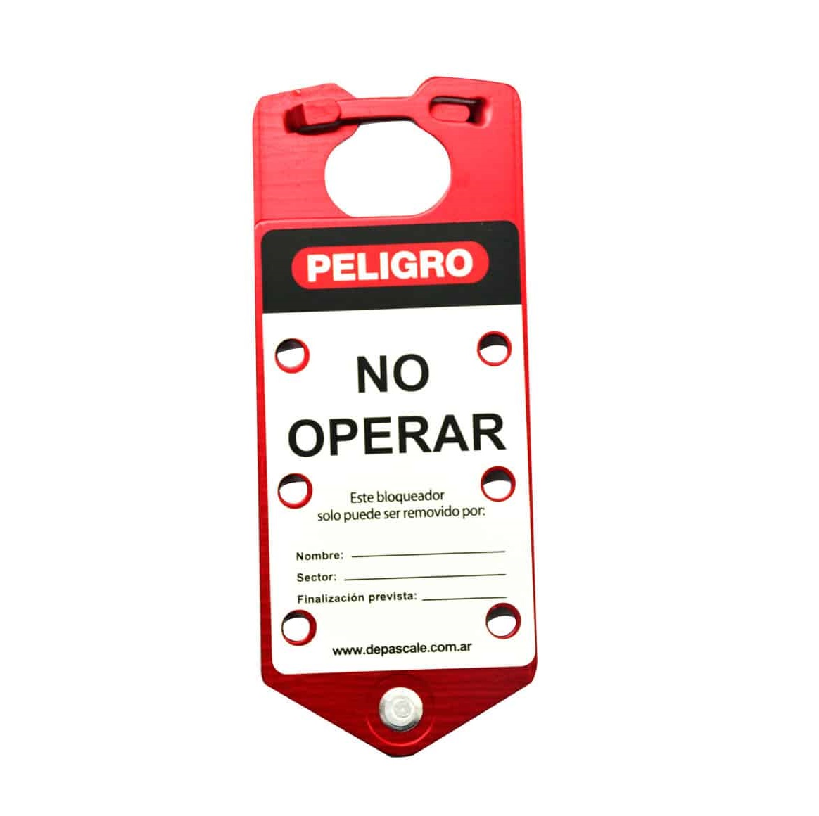 Pinza de Bloqueo NO OPERAR. Tamaño 76x190 mm de Aluminio