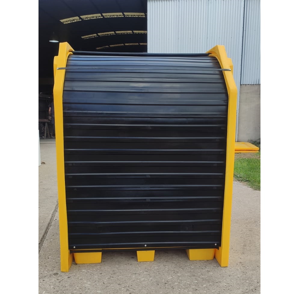 Pallet antiderrame para 4 tambores con cobertizo y tapa corrediza